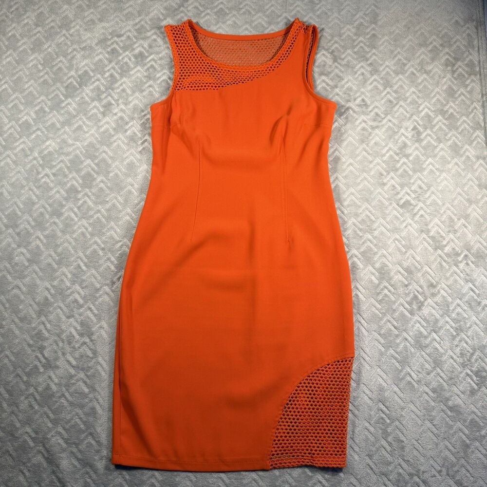 Cartise Dress Women Size 4 Orange Mesh Shoulder and Hem Work Party Resort Summer